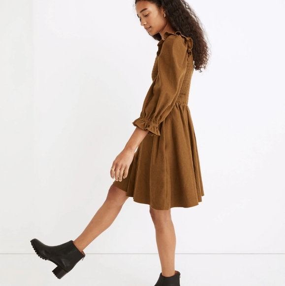 Madewell Flannel Lucie Vneck Smocked Dress In Olive Size Medium - Picture 3 of 9